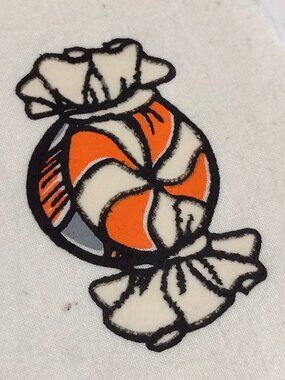 6 Candy Iron-On Heat Transfers DIY Halloween Treat Bag Orange White, 2.25"x1.5"